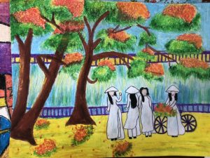 Vẽ tranh tường trường Trung học cơ sở tại Thái Bình