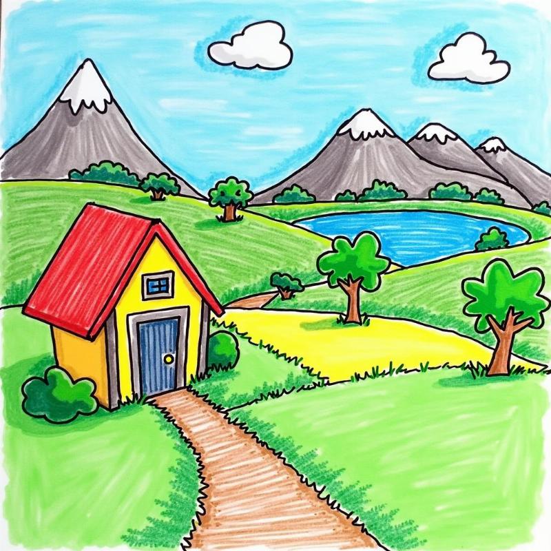 Bức tranh phong cảnh quê hương đẹp nhất đã tô màu rực rỡ, hướng dẫn phối màu đơn giản cho học sinh