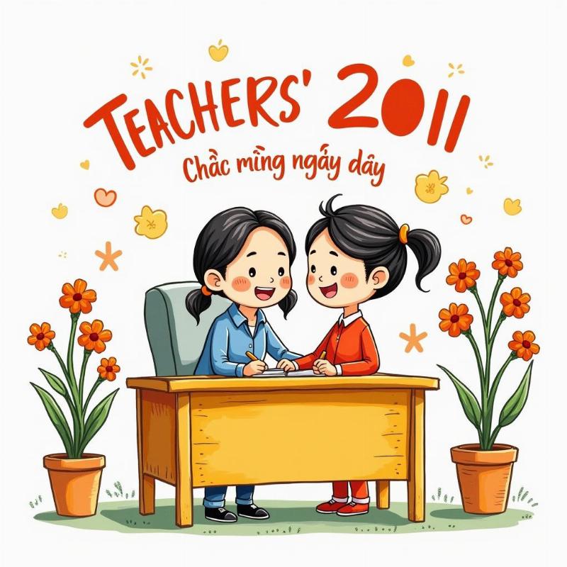 Bức tranh vẽ 20 11 đơn giản đẹp đã hoàn thiện tô màu rực rỡ gửi tặng thầy cô