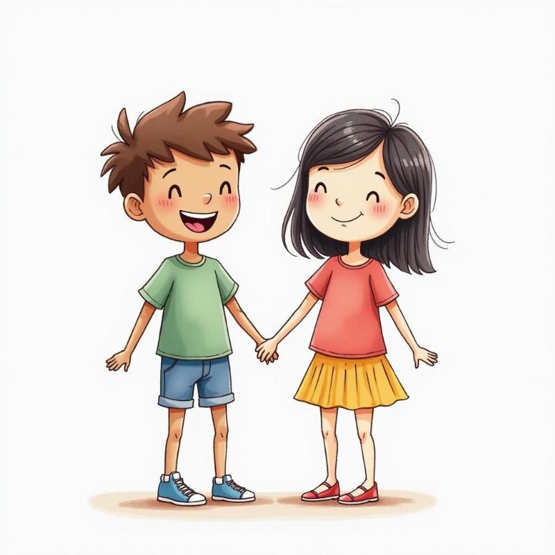 Ý tưởng phác thảo vẽ tranh nói không với bạo lực học đường, thể hiện tình bạn đẹp.