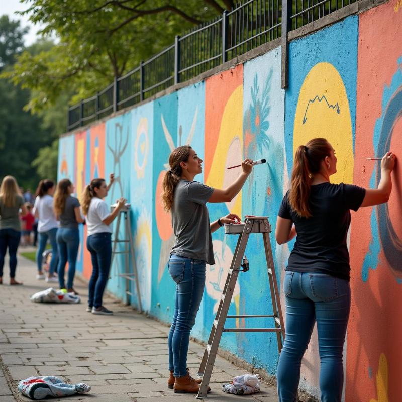 Họa sĩ vẽ tranh tường công viên, thi công tranh lớn, phong cách hiện đại