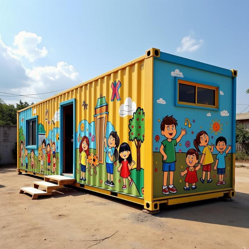 Dich vu ve tranh tuong container chuyen nghiep bien truong hoc them sinh dong