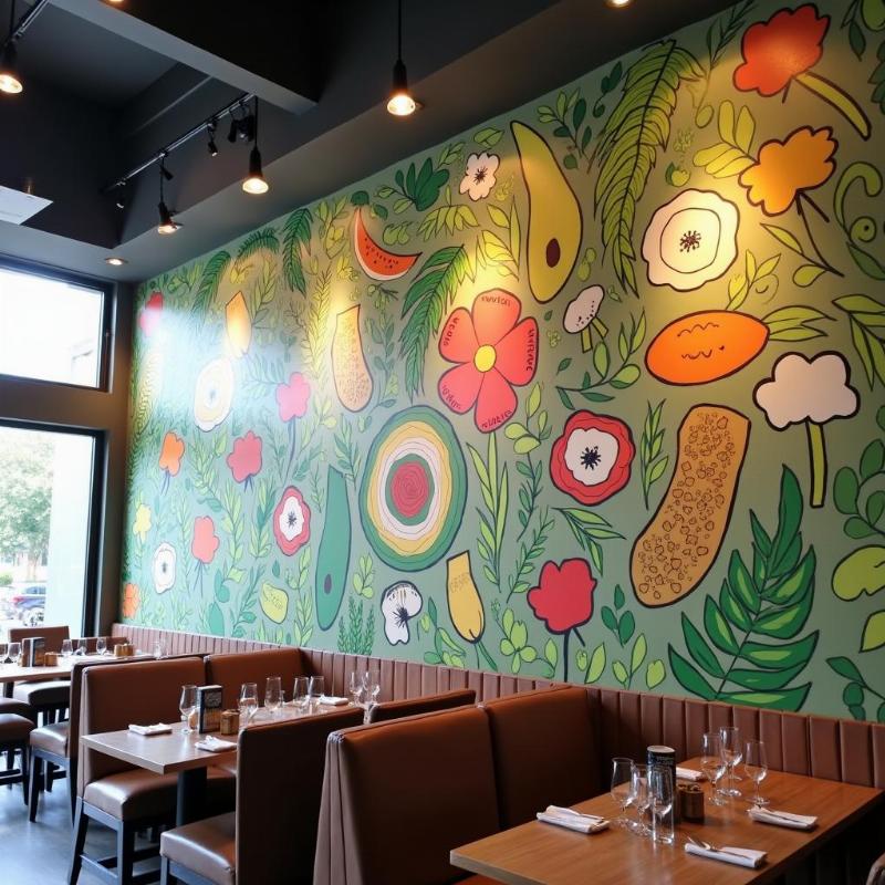 Dịch vụ vẽ tranh tường nhà hàng chay chuyên nghiệp của Lotus Art đảm bảo chất lượng và thẩm mỹ cao cho không gian ẩm thực