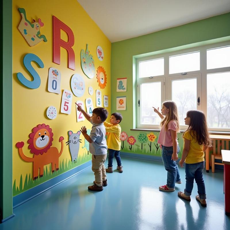 Dịch vụ vẽ tranh tường trường học mầm non đẹp, tạo không gian học tập vui tươi cho trẻ.