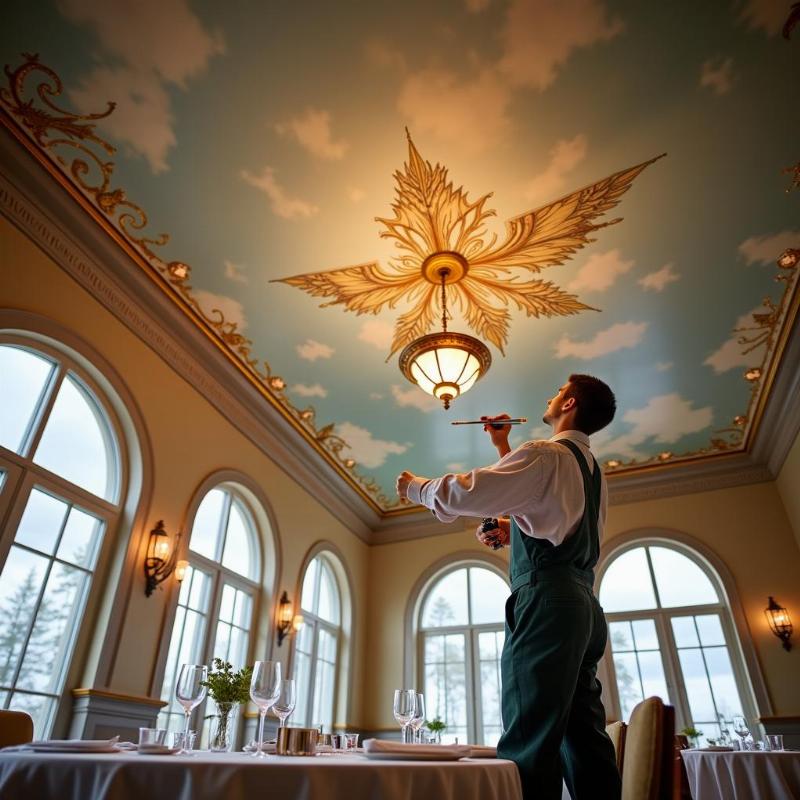 Hinh anh du an thuc te ve tranh tran nha nghe thuat do hoa si Lotus Art thuc hien chat luong cao