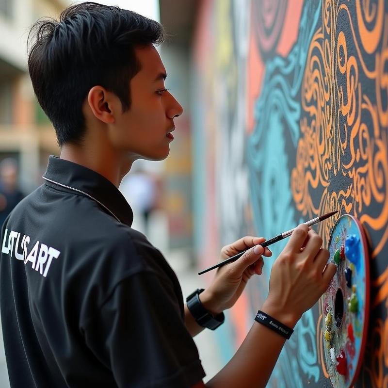 Đội ngũ họa sĩ vẽ tranh tường chuyên nghiệp của Lotus Art đang thi công công trình tại Hà Nội.