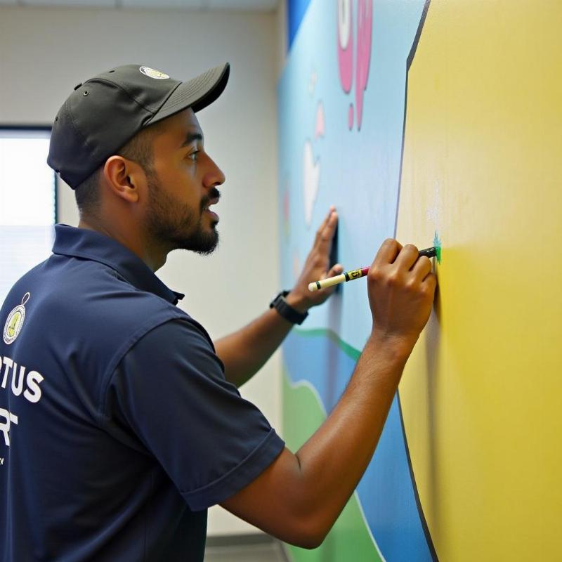 Hinh anh hoa si Lotus Art dang thi cong ve tranh tuong chat luong cao cho lop hoc