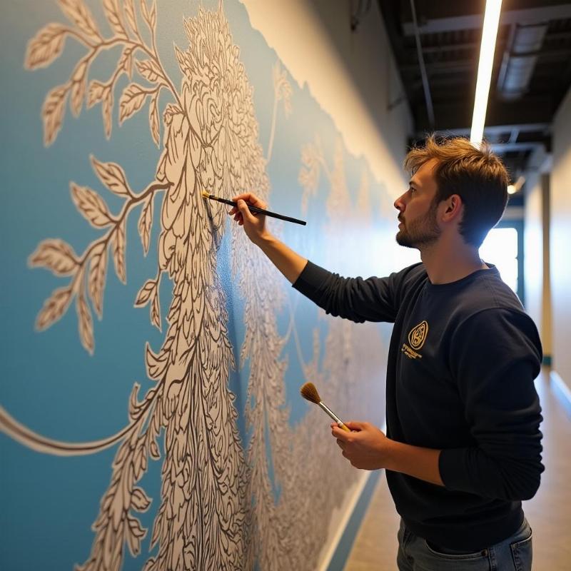 Doi ngu hoa si ve tranh tuong loi di chuyen nghiep cua Lotus Art thuc hien cong trinh