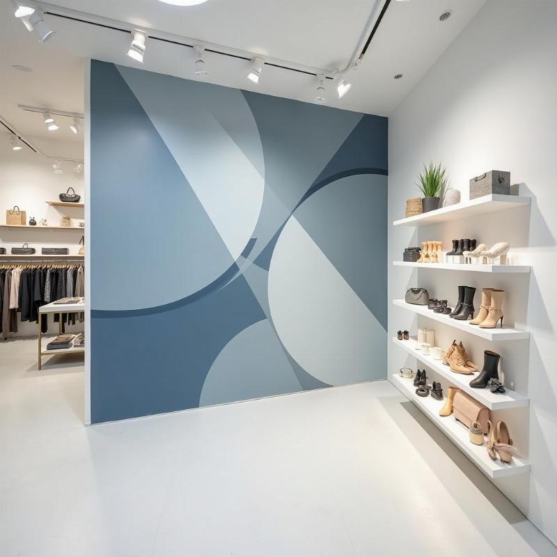 Thiết kế tranh tường phong cách hình học hiện đại cho shop phụ kiện tạo không gian sang trọng và ấn tượng