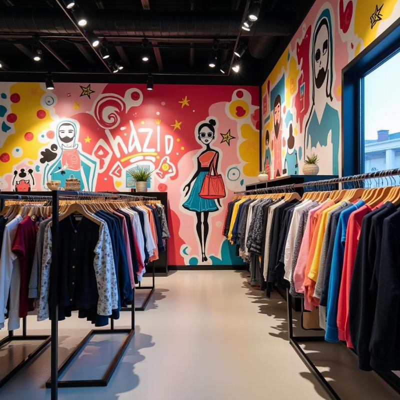 Mẫu tranh tường đẹp cho shop thời trang, tạo không gian độc đáo, thu hút khách hàng