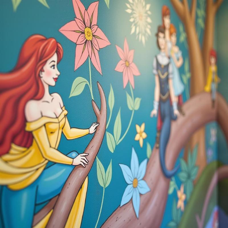 Nghệ thuật vẽ tranh tường cổ tích bền màu, chất lượng cao từ Lotus Art, đảm bảo thẩm mỹ lâu dài cho không gian