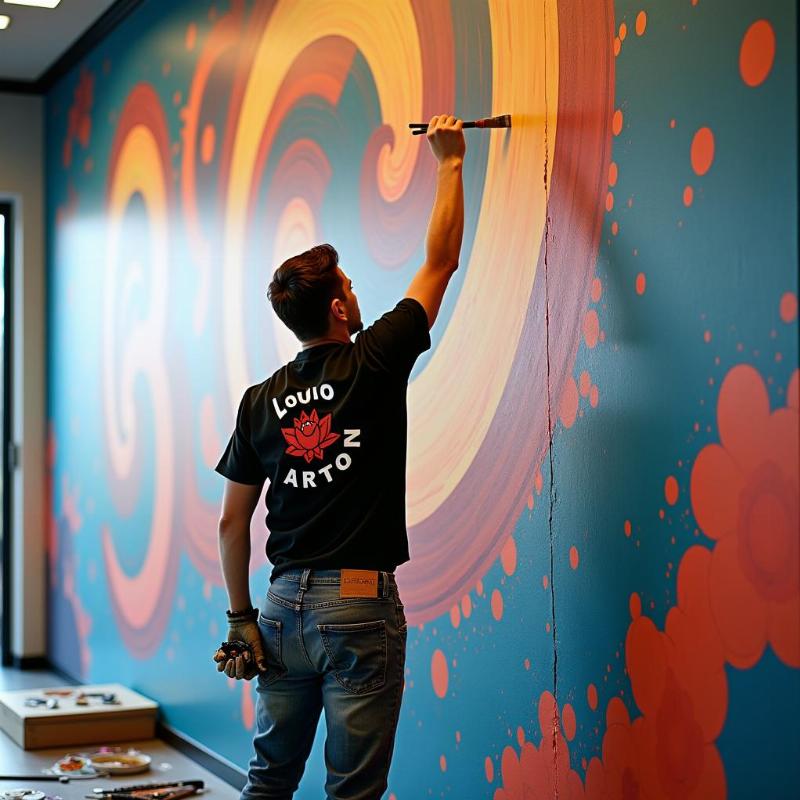 Quy trinh thi cong ve tranh tuong chuyen nghiep boi doi ngu hoa si Lotus Art