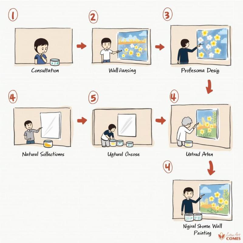 Quy trình vẽ tranh tường theo yêu cầu chuyên nghiệp của Lotus Art từ tư vấn đến hoàn thiện.