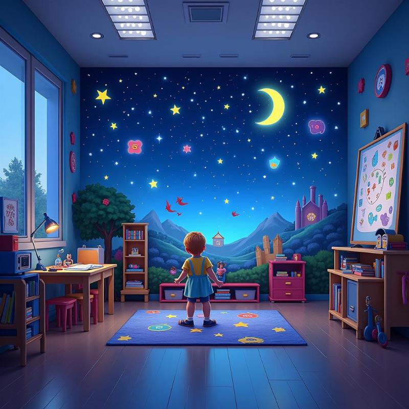 Ve tranh tuong da quang truong mam non tao the gioi ky ao cho tre