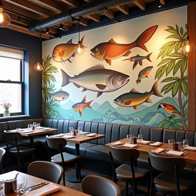Bức tranh tường động vật độc đáo trang trí không gian nhà hàng, thu hút thực khách check-in.