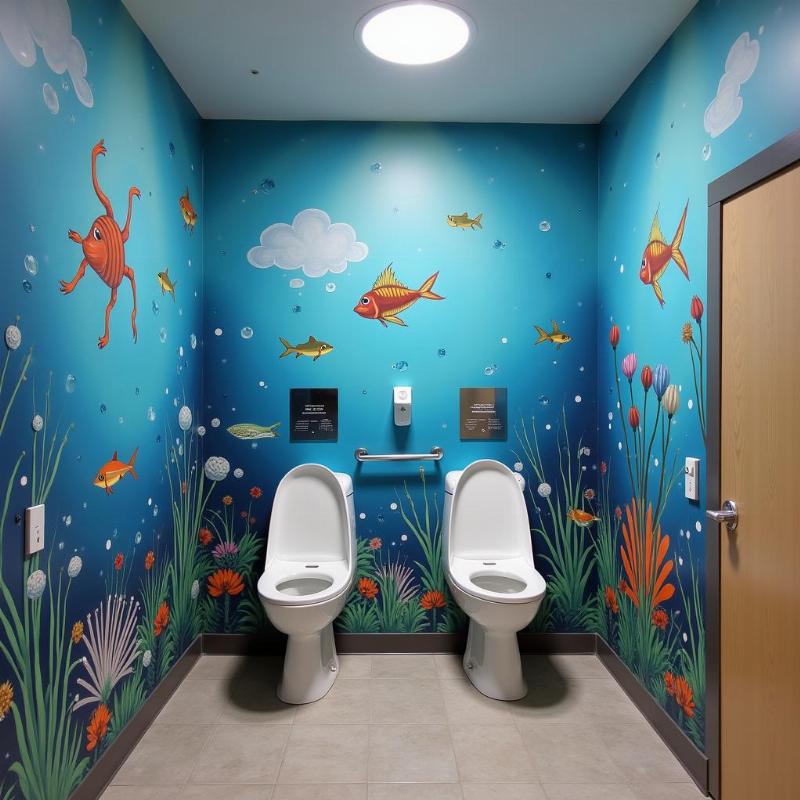 Mẫu tranh tường nhà vệ sinh sáng tạo và độc đáo, biến không gian phụ trở thành điểm nhấn.