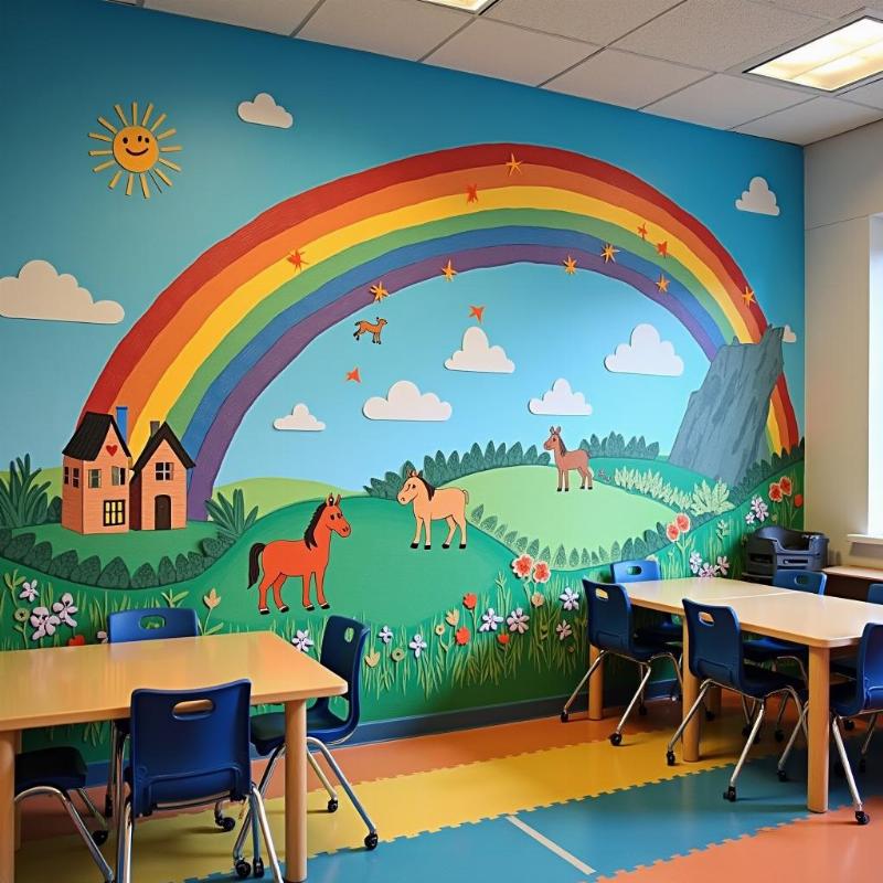 Vẽ tranh tường theo yêu cầu cho trường học, tạo không gian học tập sáng tạo và đầy cảm hứng cho học sinh.