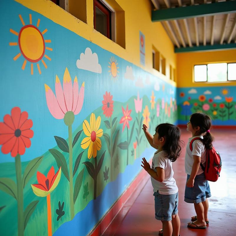 Vẽ tranh tường sáng tạo cho trường học, trung tâm giáo dục tại khu đô thị, tạo môi trường học tập tích cực.