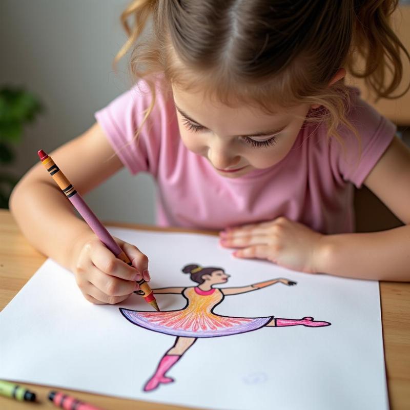 Bé gái tô màu ước mơ vũ công trên giấy vẽ