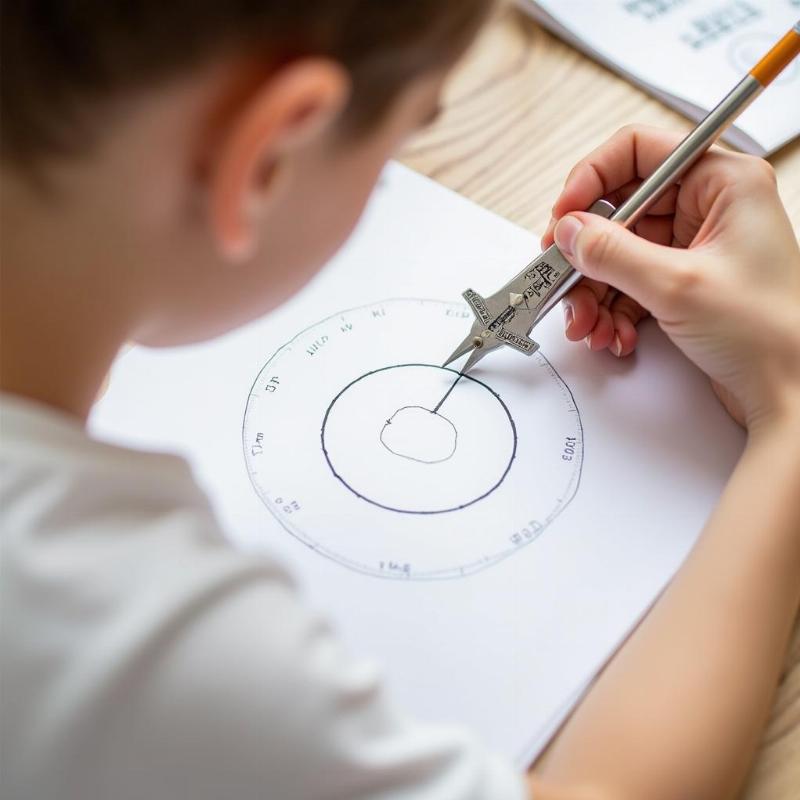 Cách vẽ hình tròn đơn giản cho biểu đồ tròn minh họa bằng compa trên giấy trắng