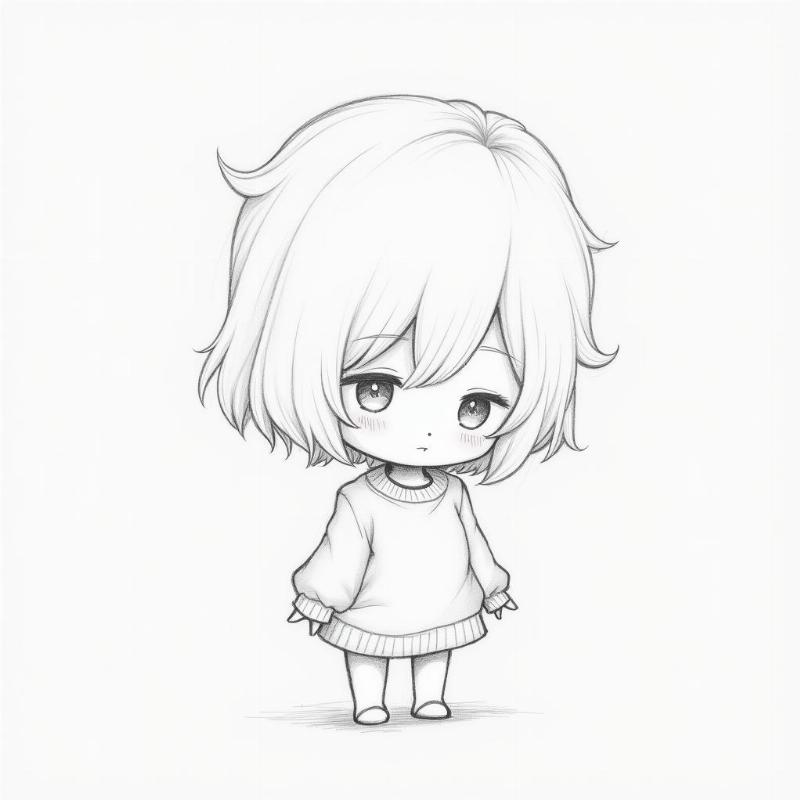 Phác họa cô bé chibi đầu to thân nhỏ, đơn giản dễ vẽ