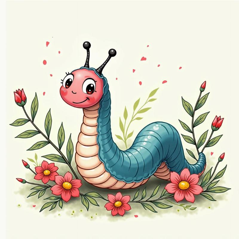 Hoàn thiện vẽ con sâu với màu sắc và chi tiết xung quanh