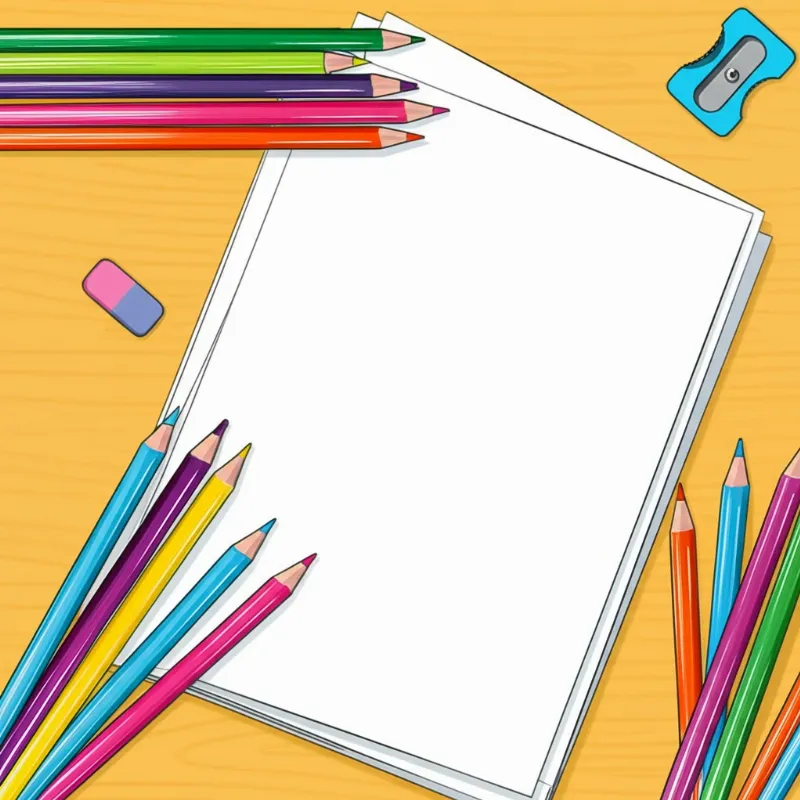 Bộ dụng cụ vẽ nhân vật hoạt hình đơn giản cho học sinh tiểu học và THCS bao gồm bút chì, giấy, tẩy, gọt bút chì và màu sắc.