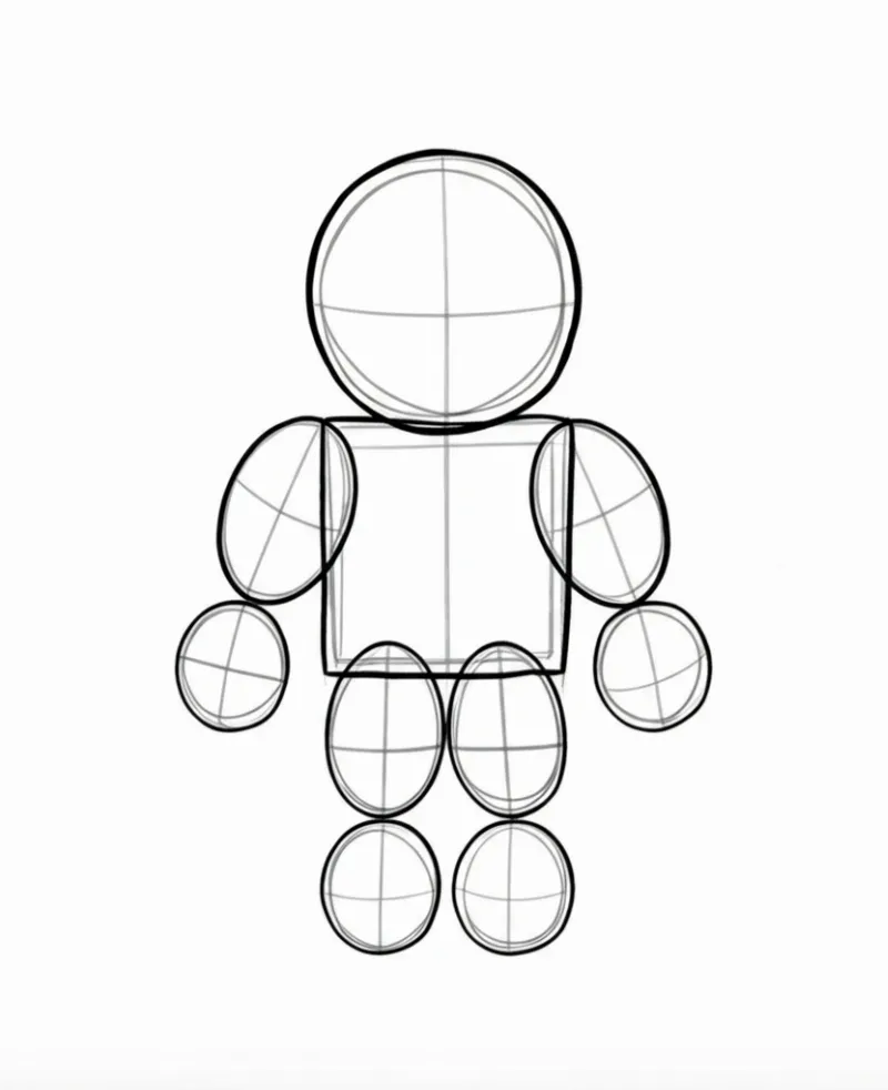 Các hình khối cơ bản làm nền tảng để vẽ nhân vật hoạt hình cho trẻ em.