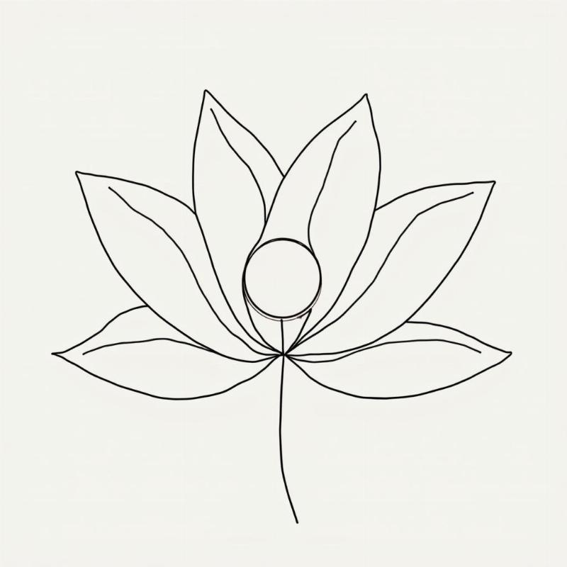 Vẽ nhụy hoa sen cách điệu đơn giản ở trung tâm bông hoa bằng hình tròn hoặc elip