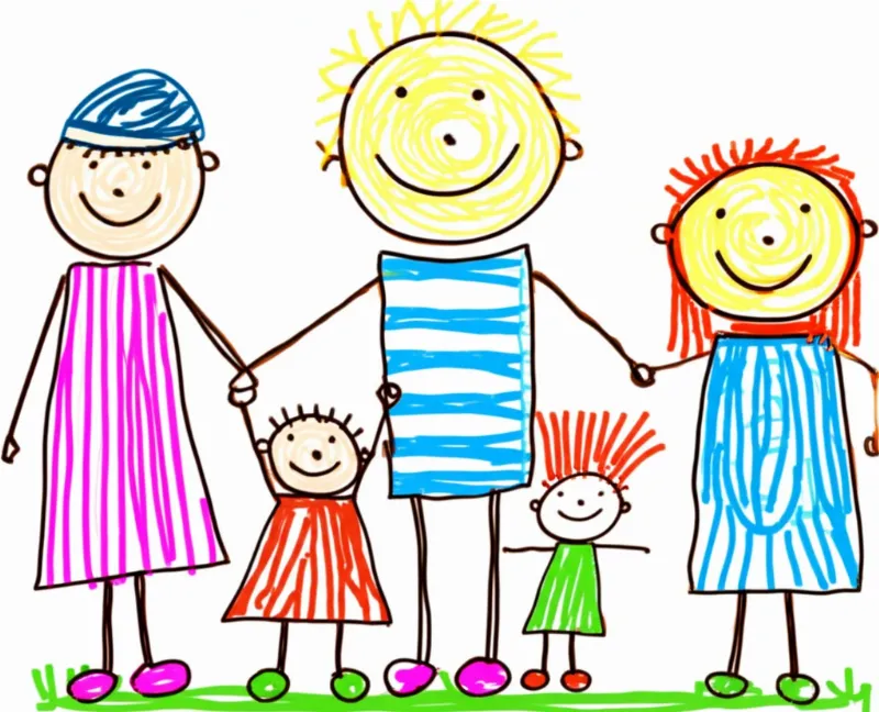 Bức vẽ tranh gia đình hạnh phúc, ấm áp với nét vẽ đáng yêu của trẻ thơ.